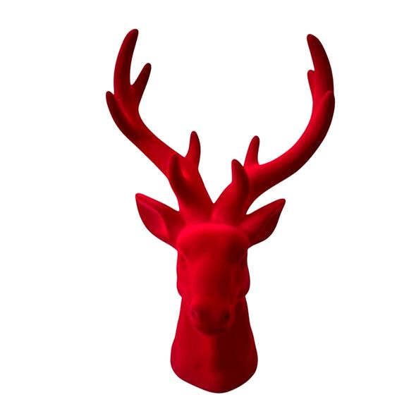 Zodax Red Flocked Stag Deer Head 16in Christmas Holiday Decor New - Picture 8 of 10